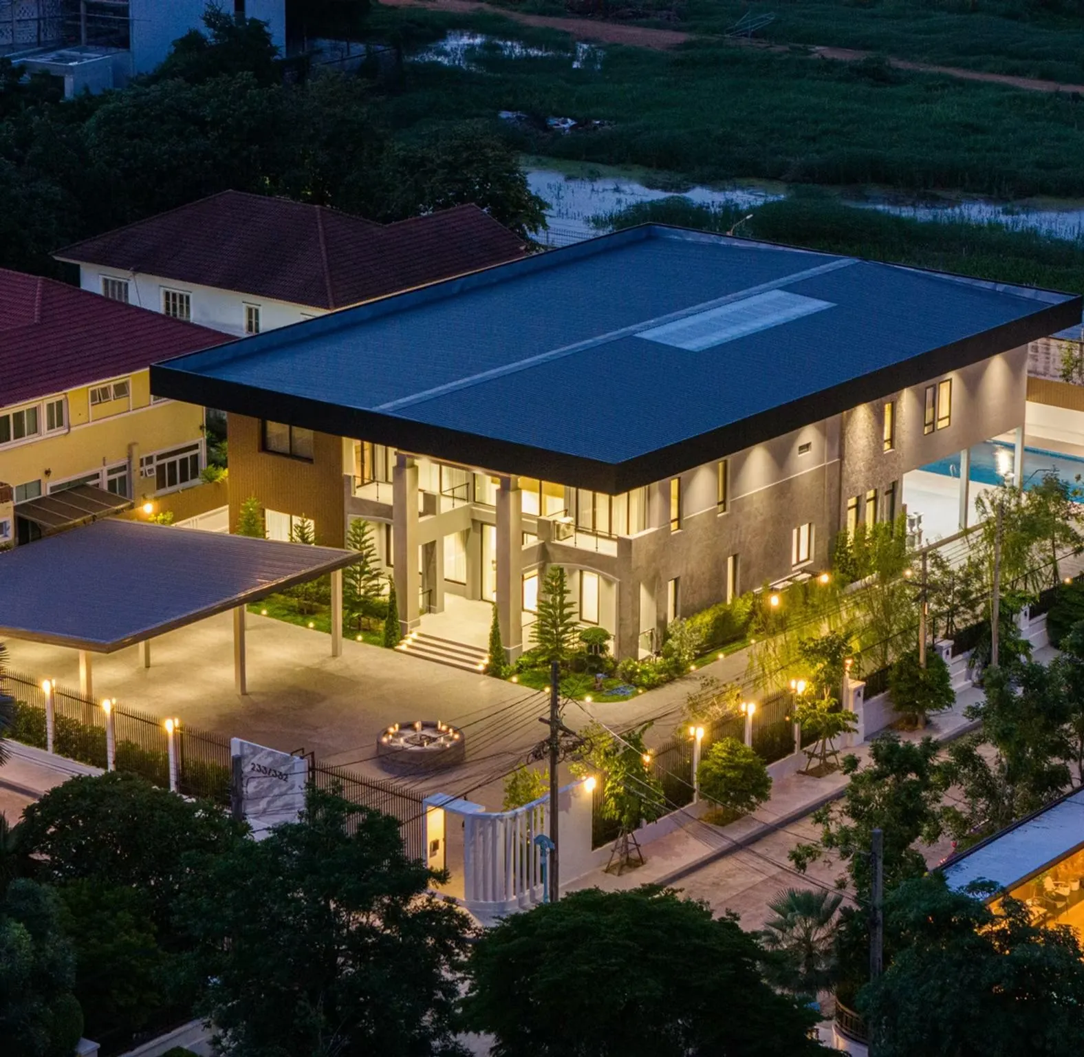 Private residence at dusk